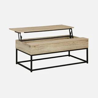 Mesa de centro elevatória madeira maciça estilo industrial preto fosco