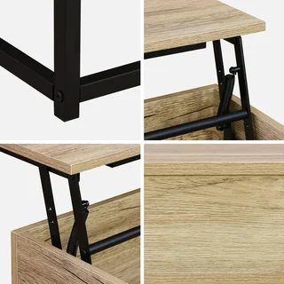 Mesa de centro elevatória madeira maciça estilo industrial preto fosco