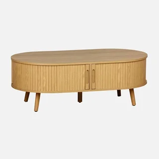 Table basse scandinave bois strié double porte coulissante Legacy