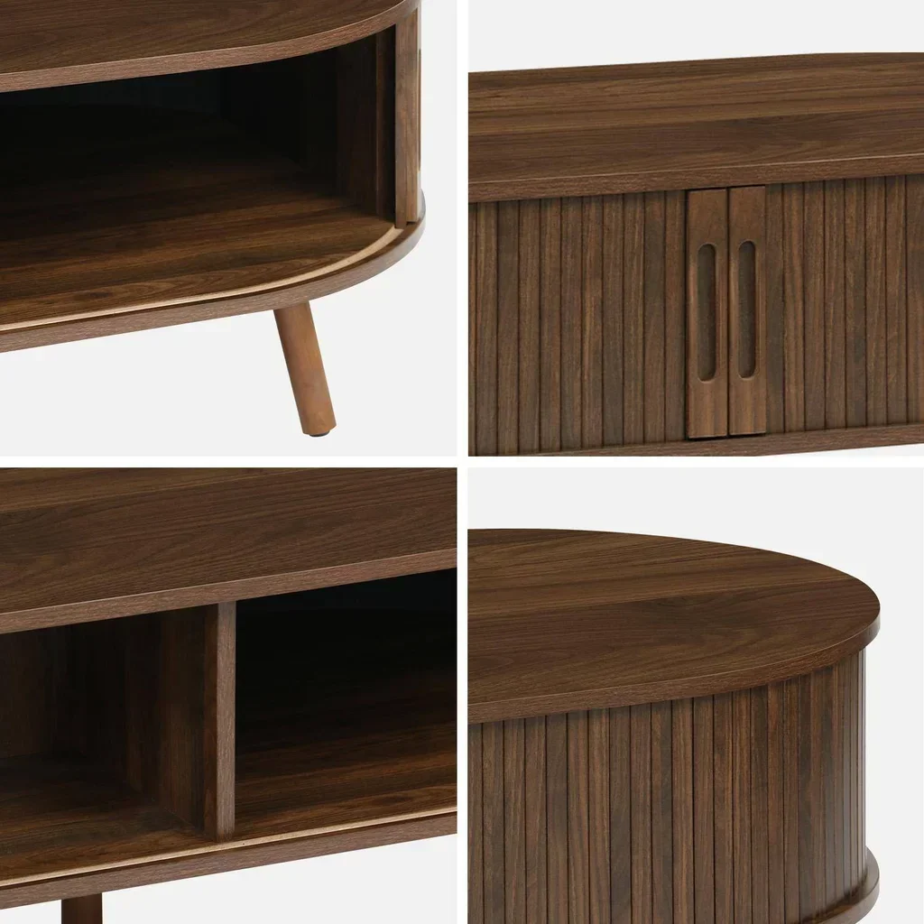 Table basse scandinave bois strié portes coulissantes Legacy