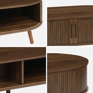 Table basse scandinave bois strié portes coulissantes Legacy