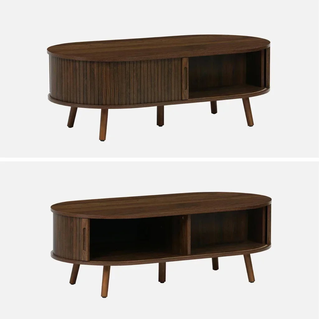 Table basse scandinave bois strié portes coulissantes Legacy