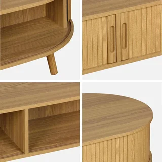 Table basse scandinave bois strié double porte coulissante Legacy