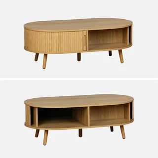 Table basse scandinave bois strié double porte coulissante Legacy