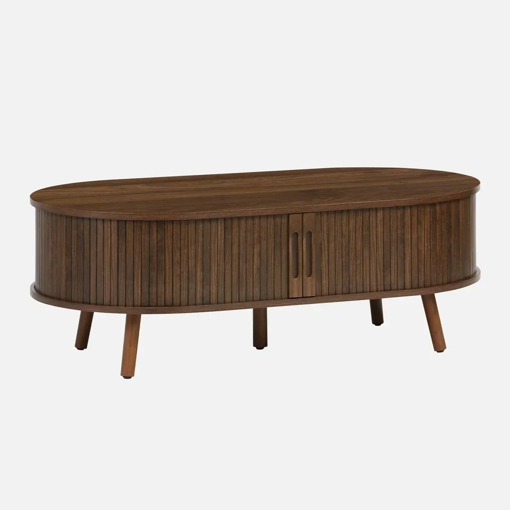 Table basse scandinave bois strié portes coulissantes Legacy