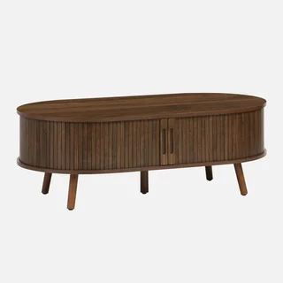Table basse scandinave bois strié portes coulissantes Legacy