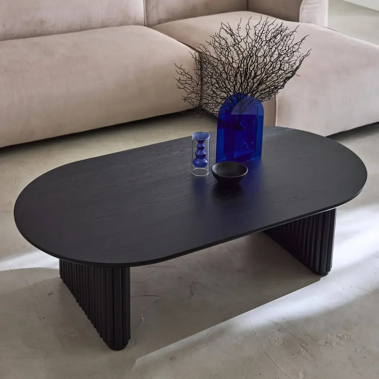 Table basse ovale bois hévéa chêne salon design Gabrielle