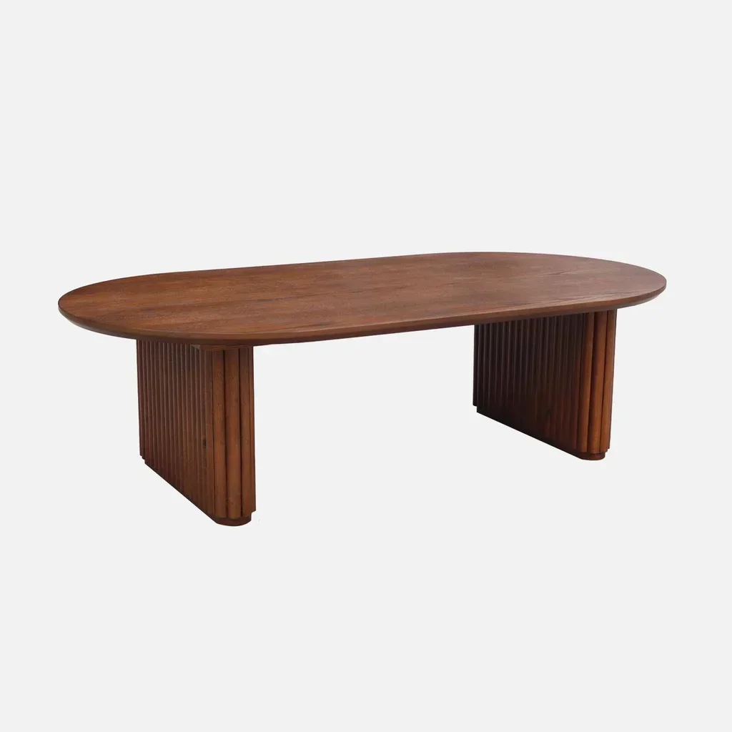 Table basse ovale bois hévéa chêne design moderne salon Gabrielle