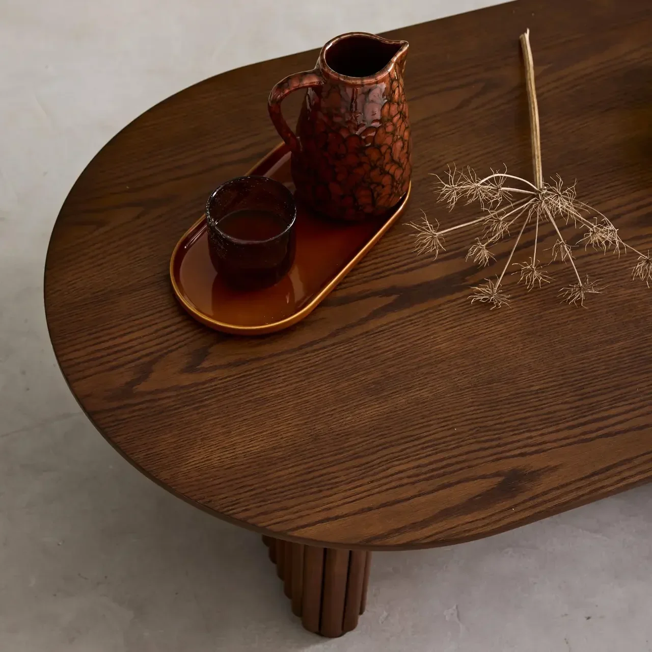 Table basse ovale bois hévéa chêne design moderne salon Gabrielle