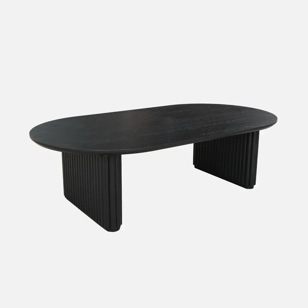 Table basse ovale bois hévéa chêne salon design Gabrielle