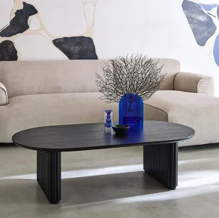 Table basse ovale bois hévéa chêne salon design Gabrielle