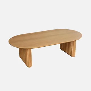 Table basse ovale bois hévéa finition chêne design contemporain Gabrielle