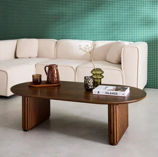 Table basse ovale bois hévéa chêne design moderne salon Gabrielle