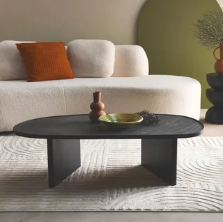Table basse ovale Shiva bois manguier pierre naturelle salon