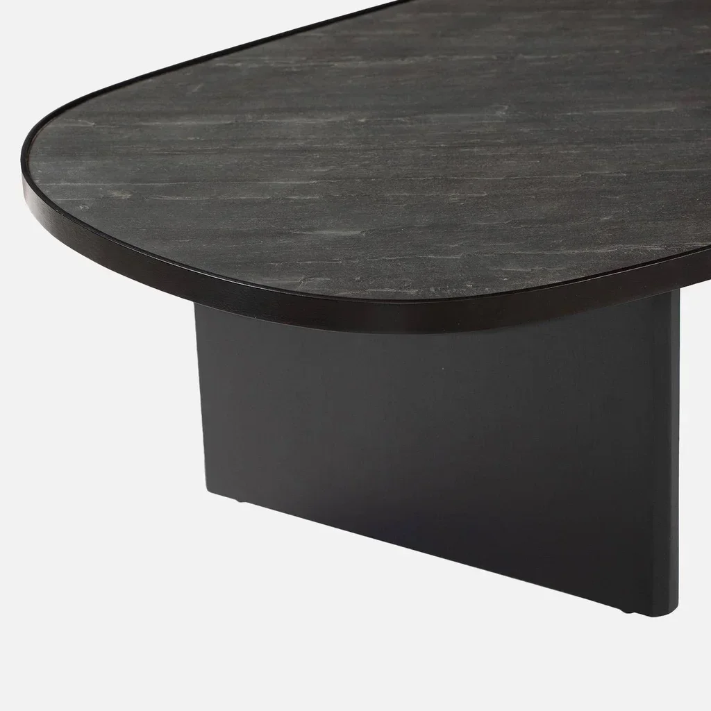 Table basse ovale Shiva bois manguier pierre naturelle salon