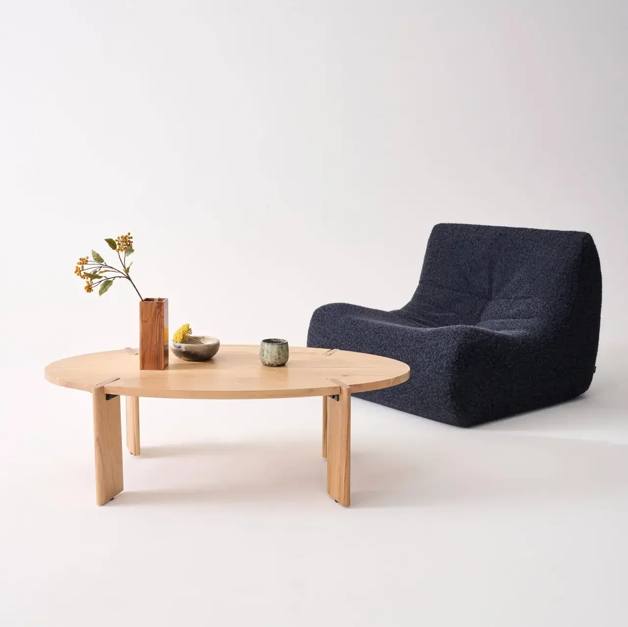 Table basse ovale bois massif manguier style exotique noyer Reva