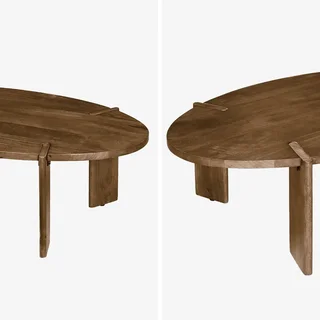 Table basse ovale bois massif manguier style exotique noyer Reva