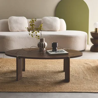 Table basse ovale bois massif manguier style exotique noyer Reva