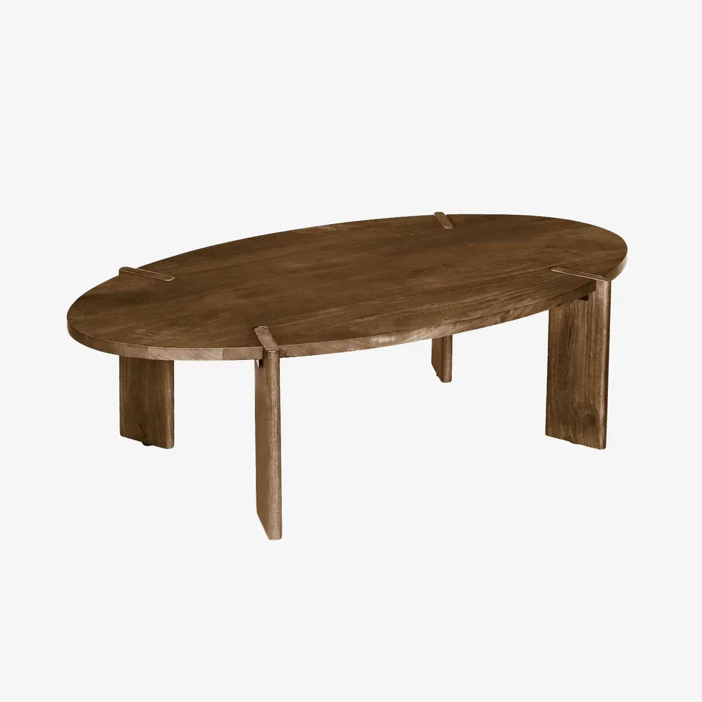 Table basse ovale bois massif manguier style exotique noyer Reva