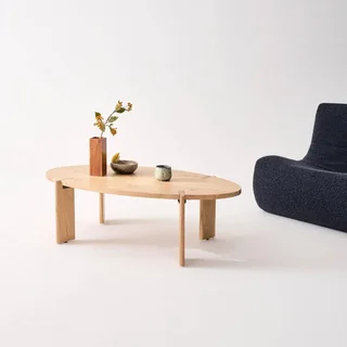 Table basse ovale bois massif manguier style exotique noyer Reva