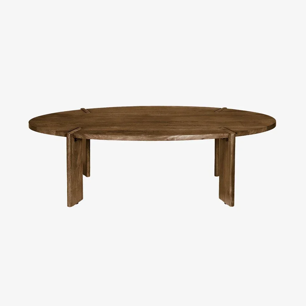 Table basse ovale bois massif manguier style exotique noyer Reva