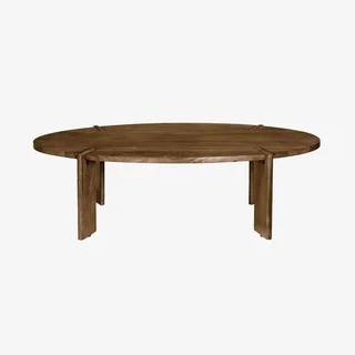 Table basse ovale bois massif manguier style exotique noyer Reva