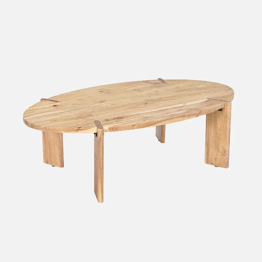 Table basse ovale bois massif manguier style exotique noyer Reva