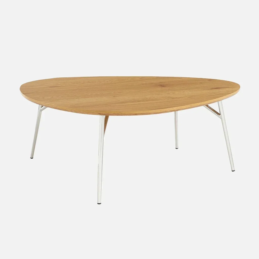 Ovaler Couchtisch Ezia Eichenoptik Platte verchromte Metallbeine modernes Design Wohnzimmer