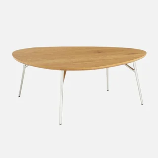 Ovaler Couchtisch Ezia Eichenoptik Platte verchromte Metallbeine modernes Design Wohnzimmer