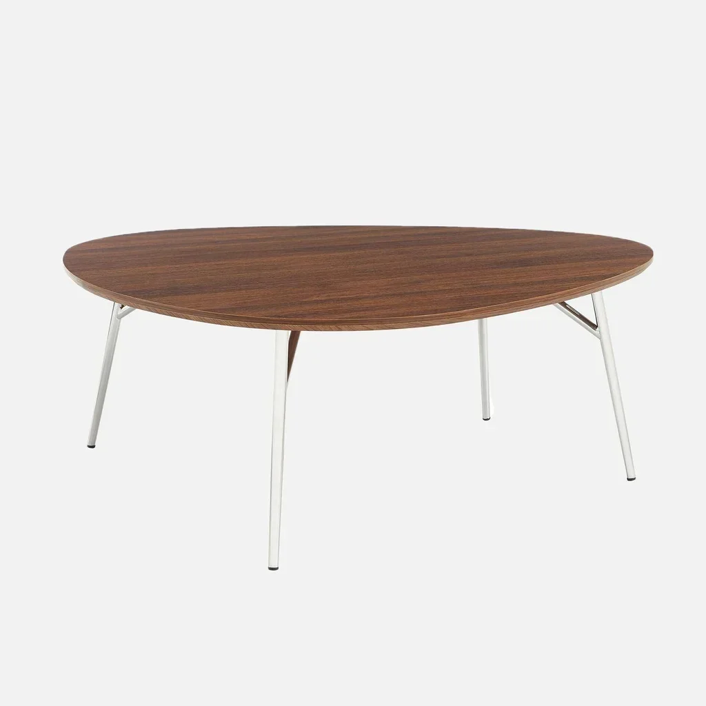 Ovaler Couchtisch Ezia verchromte Metallbeine Eichenoptik Platte modernes Wohnzimmer Design