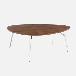 Ovaler Couchtisch Ezia verchromte Metallbeine Eichenoptik Platte modernes Wohnzimmer Design