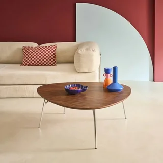 Ovaler Couchtisch Ezia verchromte Metallbeine Eichenoptik Platte modernes Wohnzimmer Design