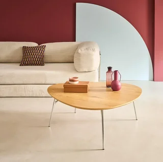 Ovaler Couchtisch Ezia Eichenoptik Platte verchromte Metallbeine modernes Design Wohnzimmer