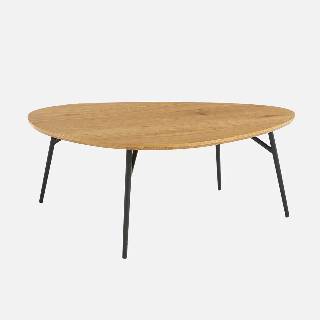 Table basse Ezia ovale plateau effet chêne piètement métal noir design contemporain salon