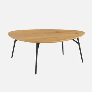Table basse Ezia ovale plateau effet chêne piètement métal noir design contemporain salon