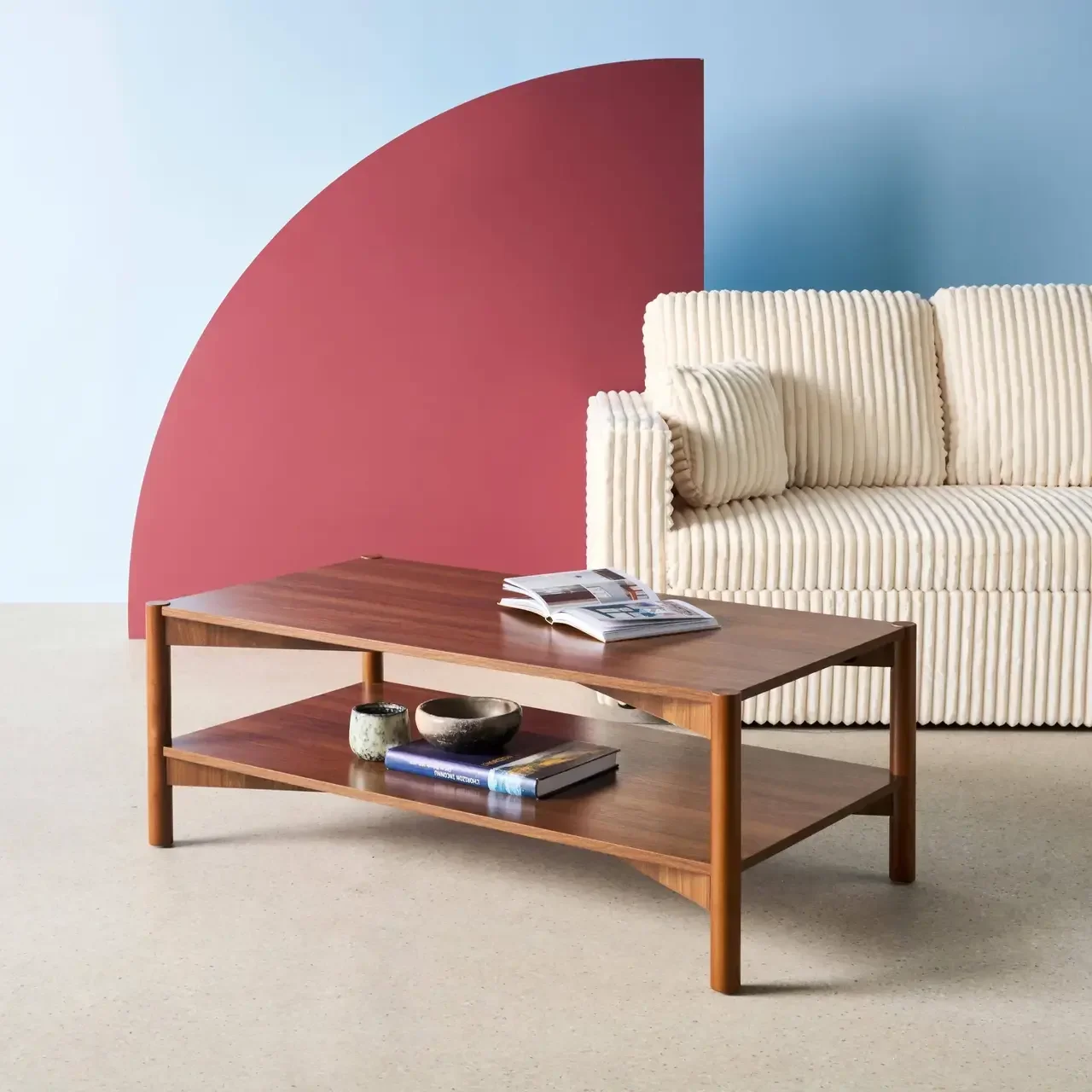 Table basse rectangulaire 2 plateaux effet bois noyer Harmony