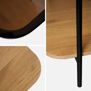 Table basse Smooky verre trempé bois métal noir 2 plateaux