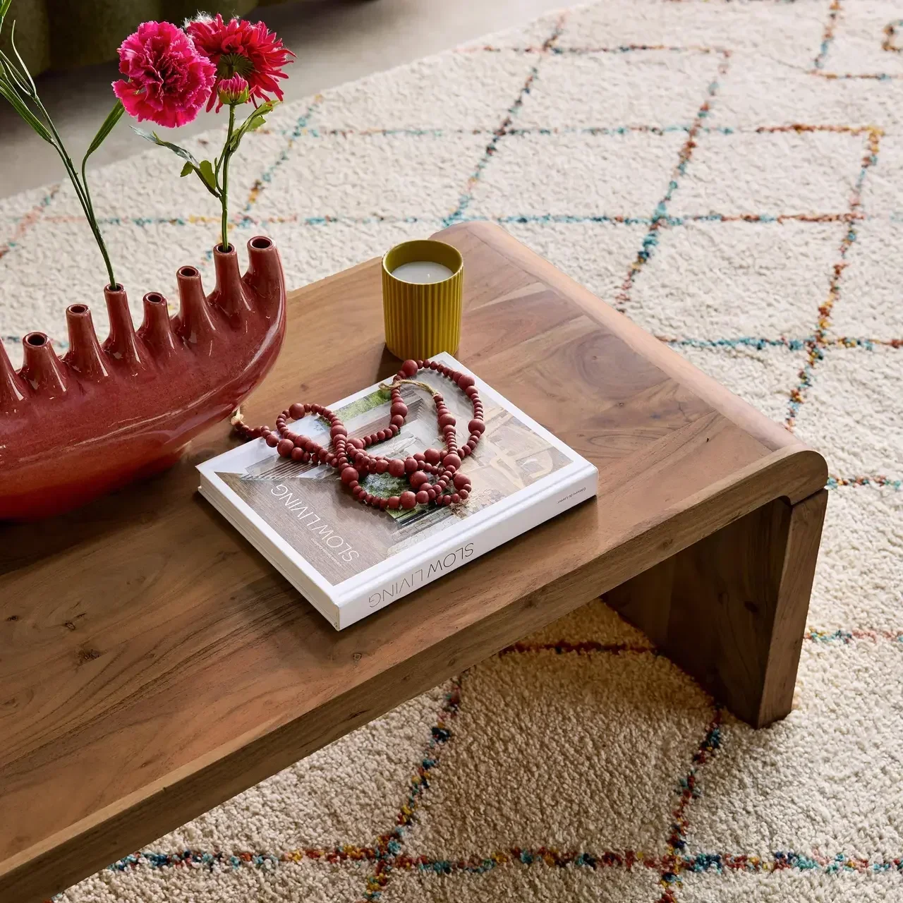 Table basse rectangulaire Dana bois acacia massif style exotique 100x50cm