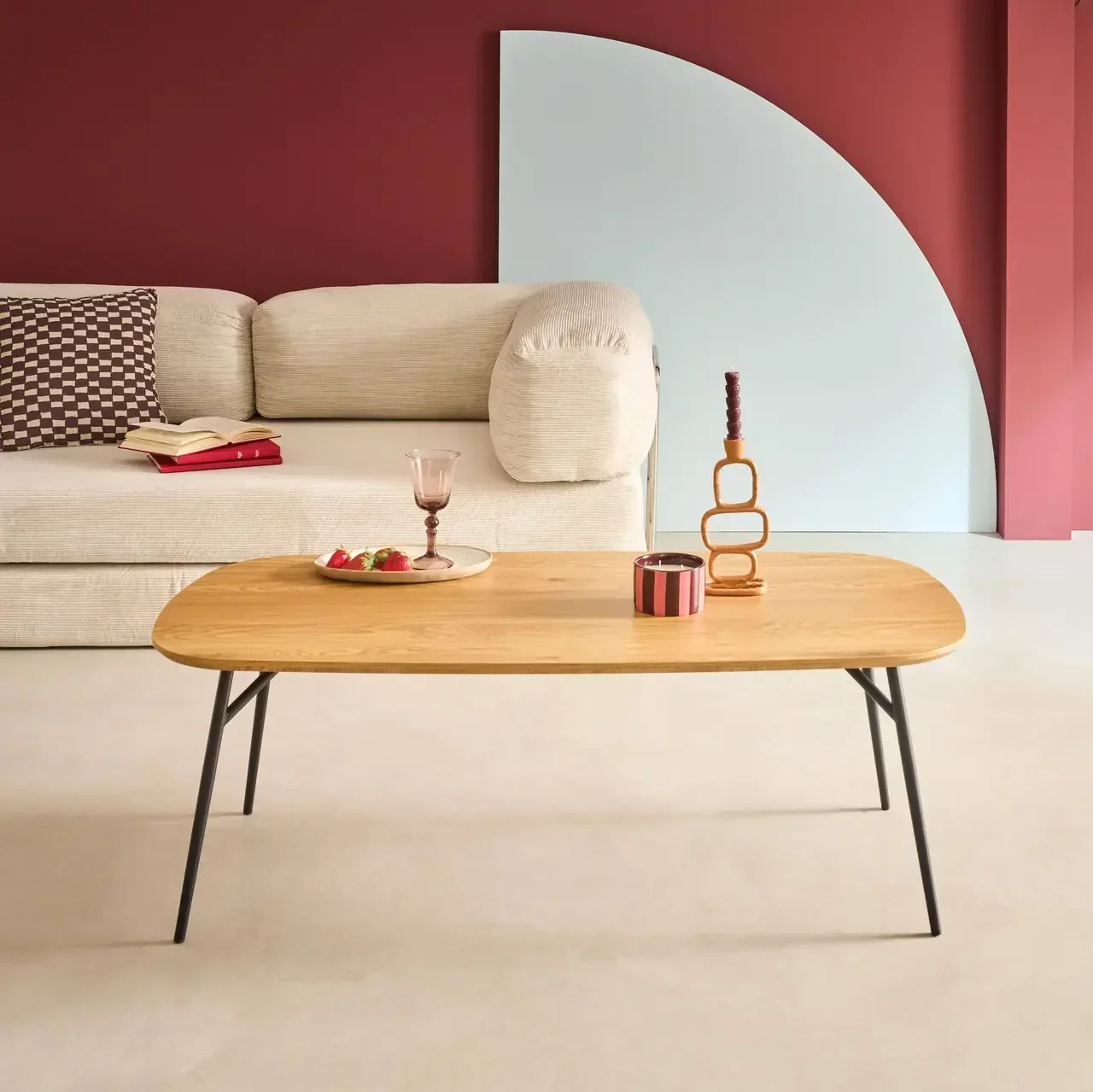 Table basse chêne métal noir 120 cm salon moderne