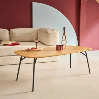 Mesa de centro roble metal negro 120 cm salón moderno