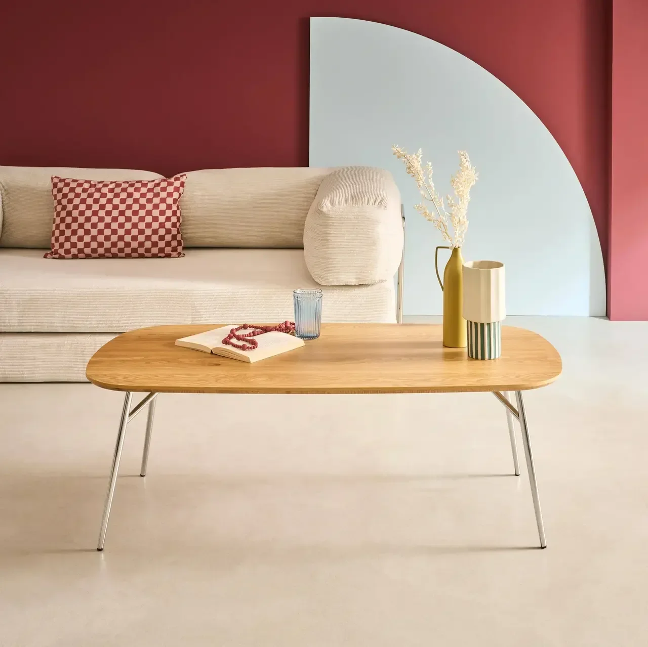 Table basse scandinave bois métal chromé rectangulaire design
