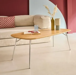Table basse scandinave bois métal chromé rectangulaire design