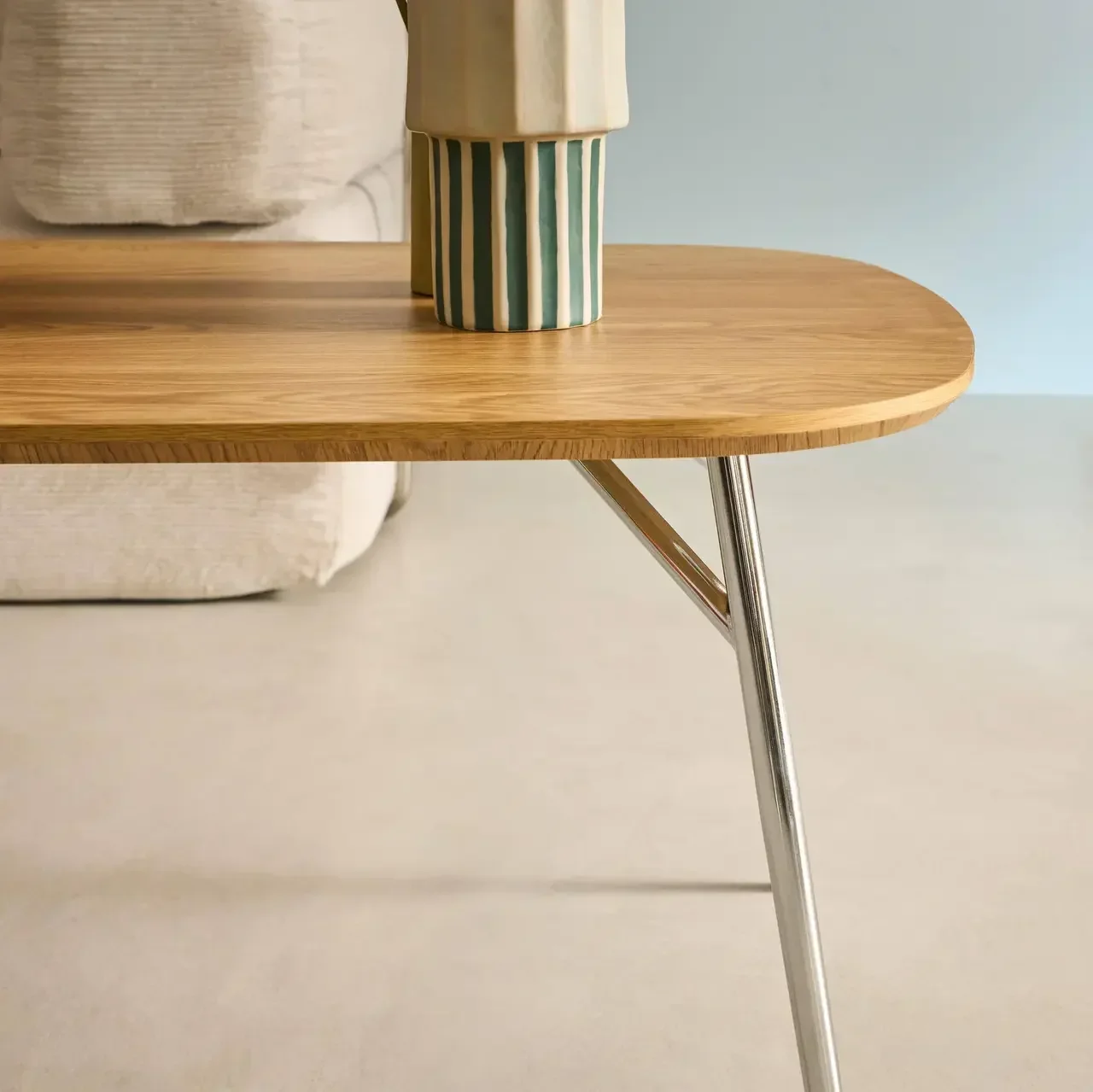 Table basse scandinave bois métal chromé rectangulaire design