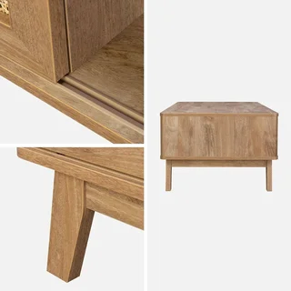 Table basse cannage 1 porte coulissante bois Mani