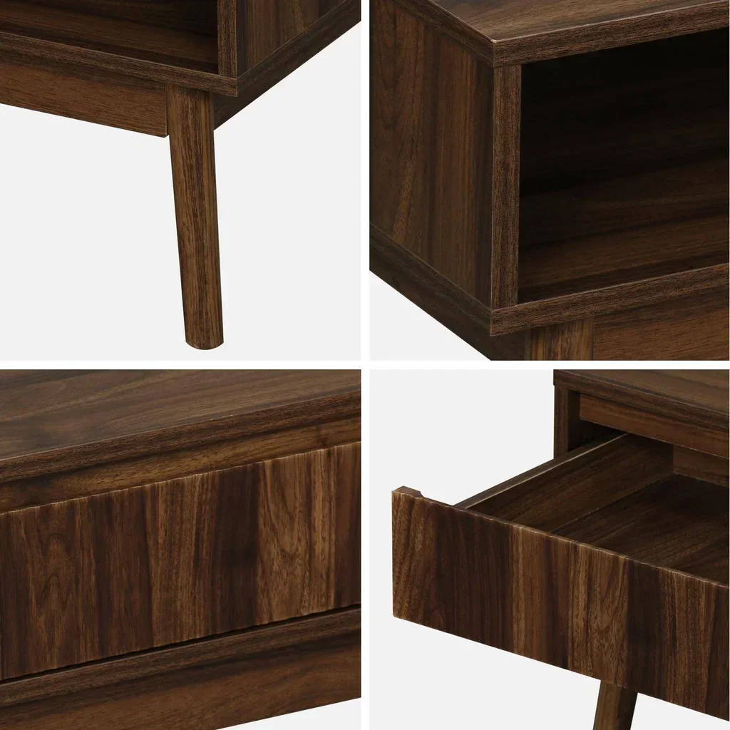 Table basse scandinave rectangulaire bois strié avec tiroir rangement