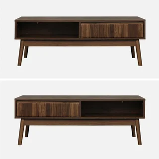 Table basse scandinave rectangulaire bois strié avec tiroir rangement