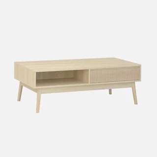 Table basse scandinave bois strié 1 tiroir rangement salon