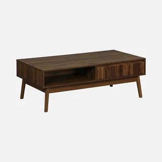 Table basse scandinave rectangulaire bois strié avec tiroir rangement