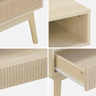 Table basse scandinave bois strié 1 tiroir rangement salon