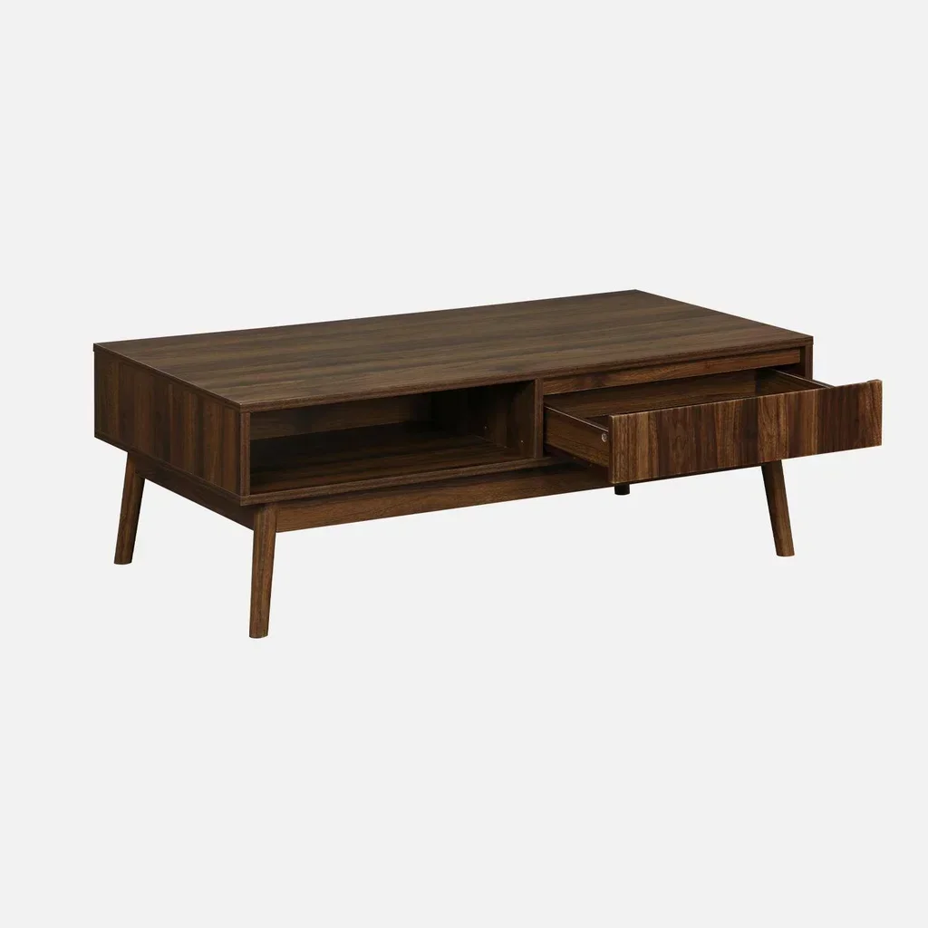 Table basse scandinave rectangulaire bois strié avec tiroir rangement